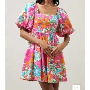 Tropical Twist Marion Puff Sleeve Babydoll Mini Dress